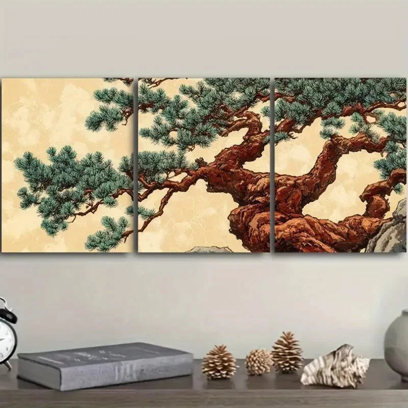 3pcs A Large Gnarled Pine Tree Painting I Wall Art Set Canvas Framed 40x60cm - High Quality Print 100% Australian Made Wall Canvas Ready to Hang - Bella Home Decor