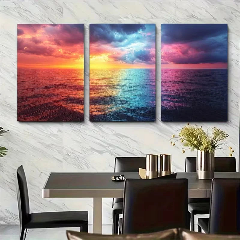 3pcs Vibrant Rainbow Seascape Turquoise Ocean Metal Print Ready to Hang Art