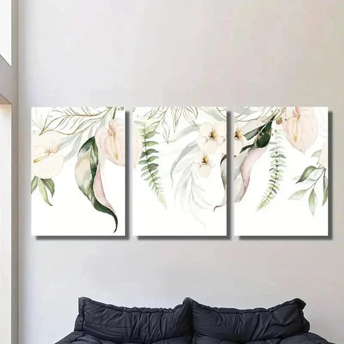 3pcs Minimalist Lily Flower Golden Nature Wall Art Canvas Unframed - High Quality Print 100% Australian Made Wall Canvas