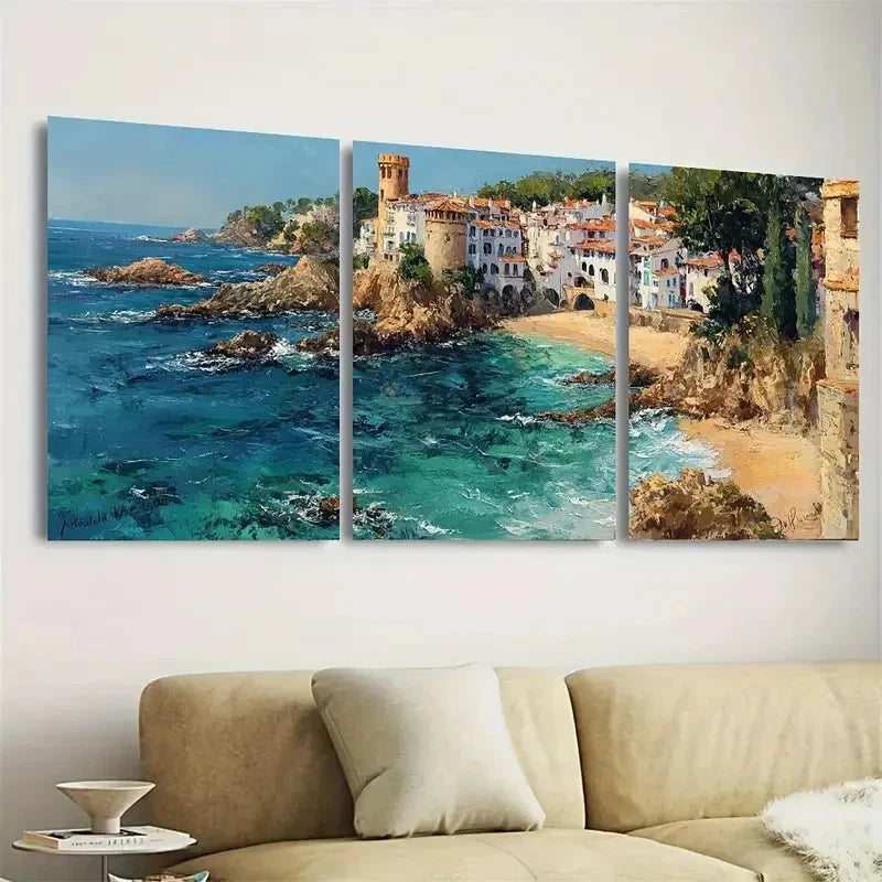 3pcs Costa Brava, Catalonia Coastal Wall Art Set Canvas Framed 40x60cm - High Quality Print 100% Australian Made Wall Canvas Ready to Hang - Bella Home Decor