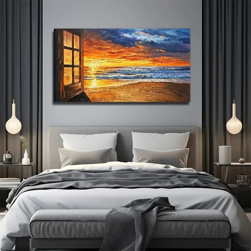 Beach Sunset Modern Wall Art Canvas Office Home Room Framed 120x60cm
