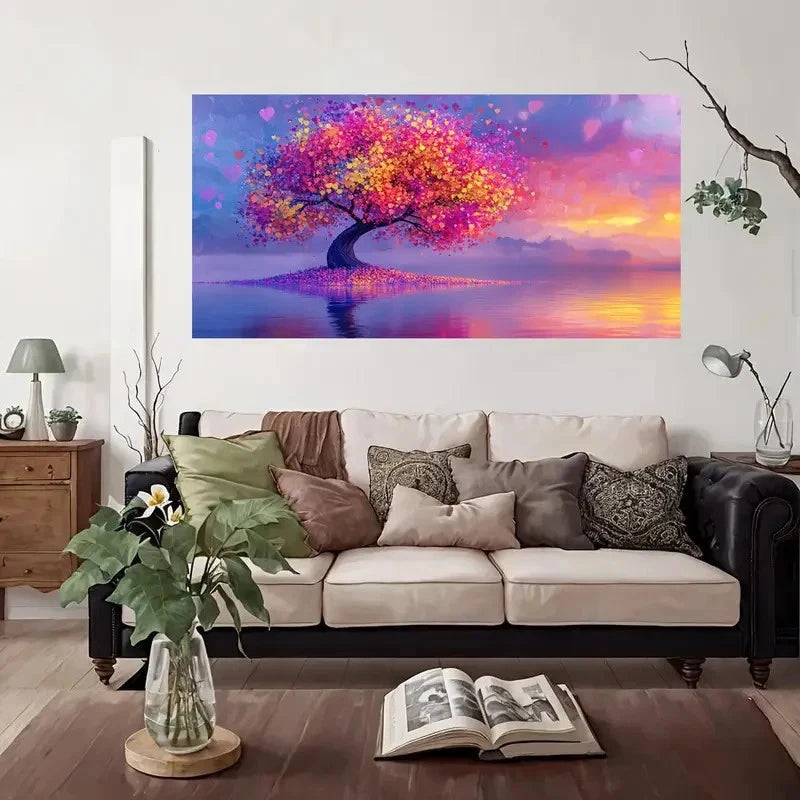 Colorful Heart Tree Sunset Wall Art Canvas Office Home Room Framed 120x60cm