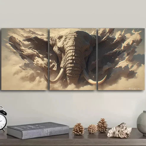 3pcs Elephant Design, Charging With Dust Wall Art Canvas Unframed - High Quality Print 100% Australian Made Wall Canvas