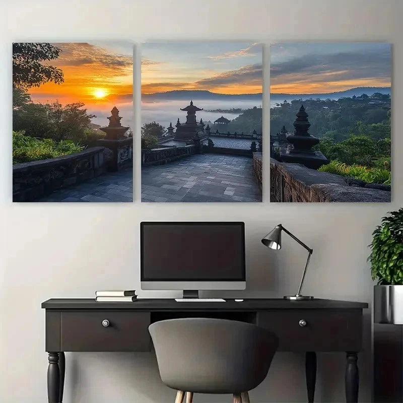 3pcs Yogyakarta Photography Nature Perfect Wall Art Set Canvas Framed 50x70cm - High Quality Print 100% Australian Made Wall Canvas Ready to Hang