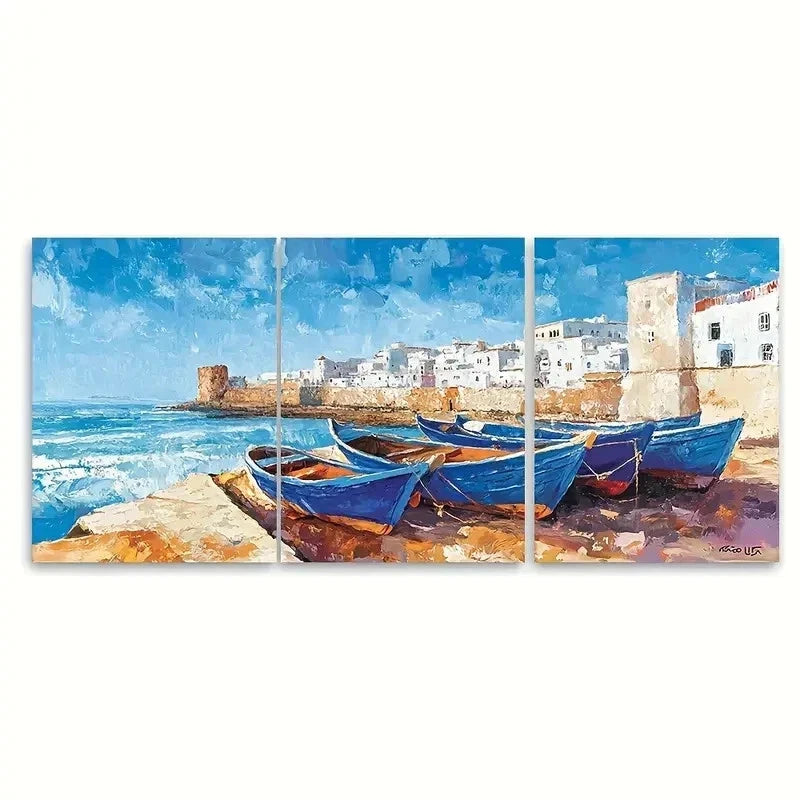 3pcs Old Town Travel Coast Décor Perfect Wall Art Set Canvas Framed 50x70cm - High Quality Print 100% Australian Made Wall Canvas Ready to Hang - Bella Home Decor