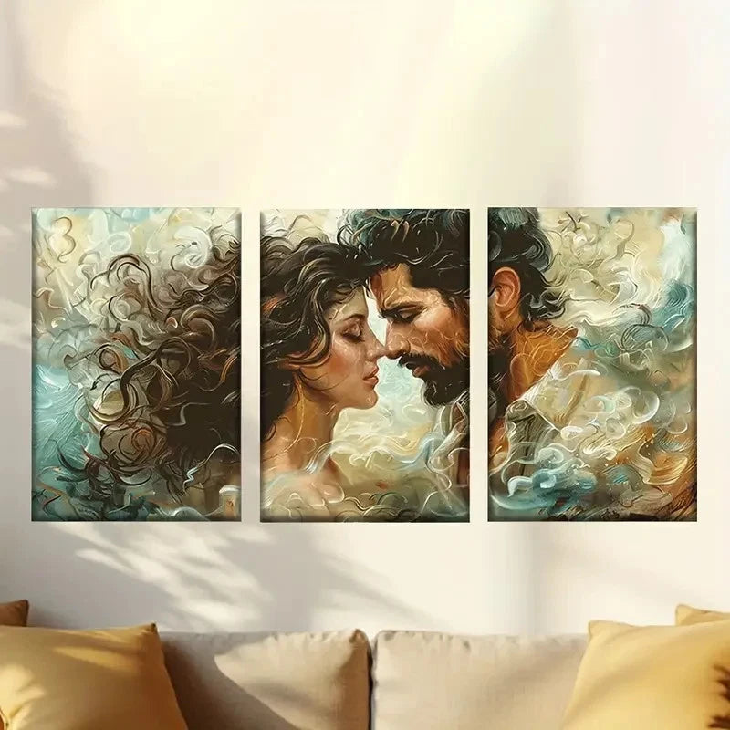 3pcs Romantic Abstract Lovers Encaustic Wall Art Set Canvas Framed 40x60cm - High Quality Print 100% Australian Made Wall Canvas Ready to Hang