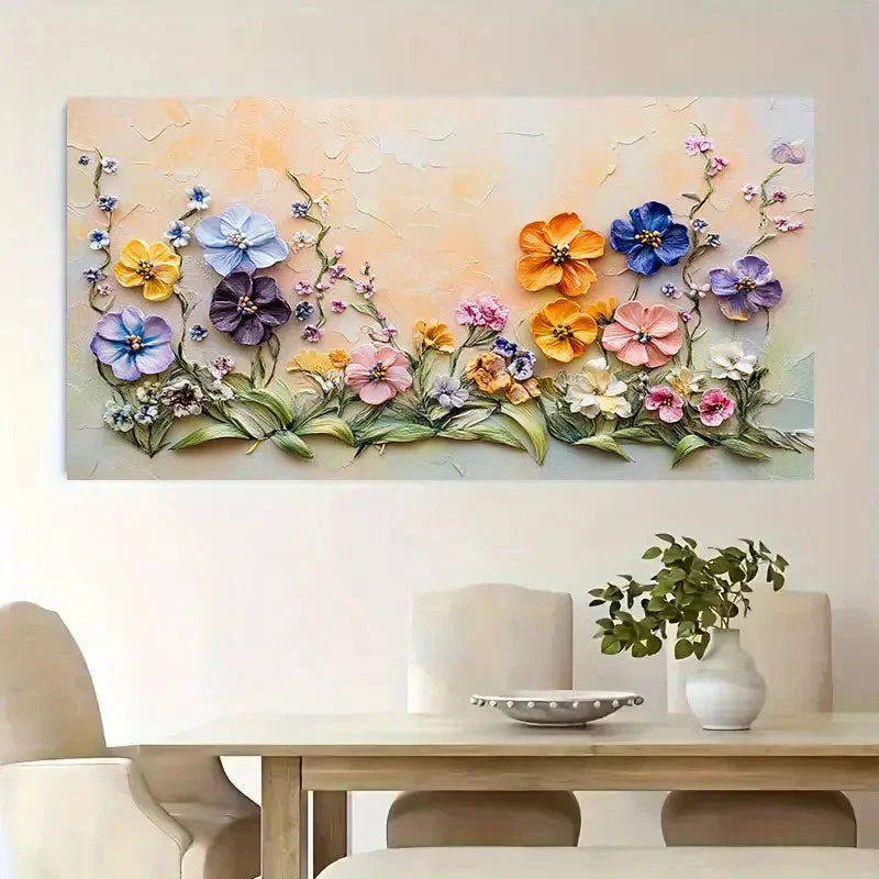 Colorful Floral Modern Vibrant Wall Art Canvas Office Home Room Framed 120x60cm