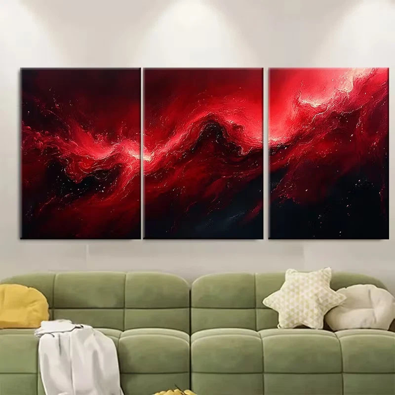 3pcs Abstract Art Mysterious Red Liquid Flow Metal Print Ready to Hang Art