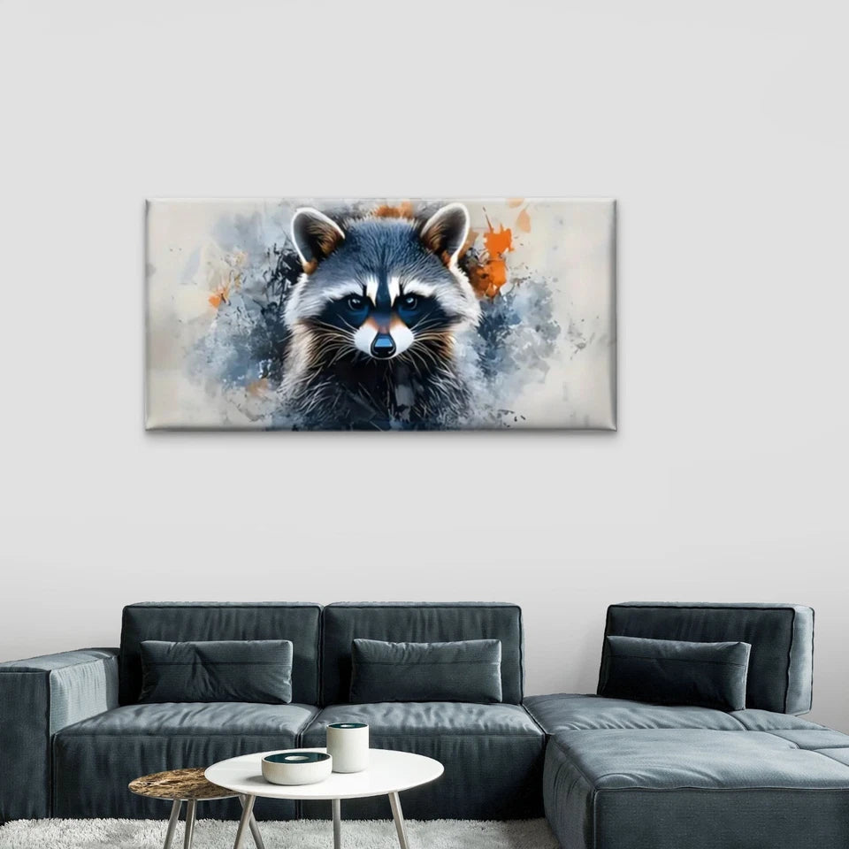 Charming Raccoon Abstract Wall Art Canvas Office Home Room Framed 120x60cm