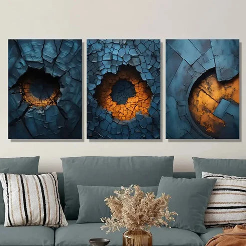 3pcs Abstract Blue Metal Texture Wall Art Set Canvas Unframed - High Quality Print 100% Australian Made Wall Canvas - Bella Home Decor