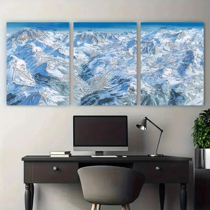 3pcs Three Valleys Skiing Travel Poster Perfect Wall Art Set Canvas Framed 50x70cm - High Quality Print 100% Australian Made Wall Canvas Ready to Hang