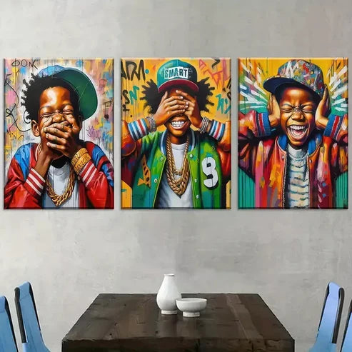 3pcs Modern Fashion Graffiti Style Figure Art Set Canvas Unframed - High Quality Print 100% Australian Made Wall Canvas
