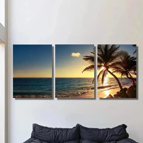 3pcs Sunset at Sea Coco Island Scenery Wall Art Set Canvas Unframed - High Quality Print 100% Australian Made Wall Canvas