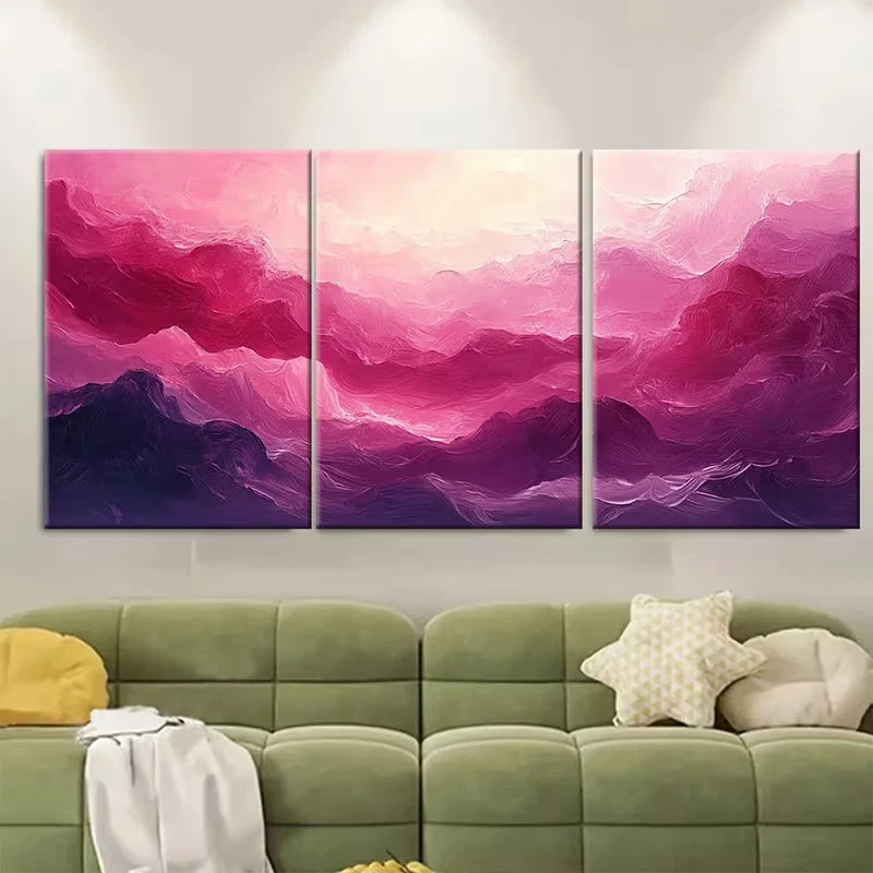 3pcs Bright Pink And Magenta Abstract Metal Print Ready to Hang Art