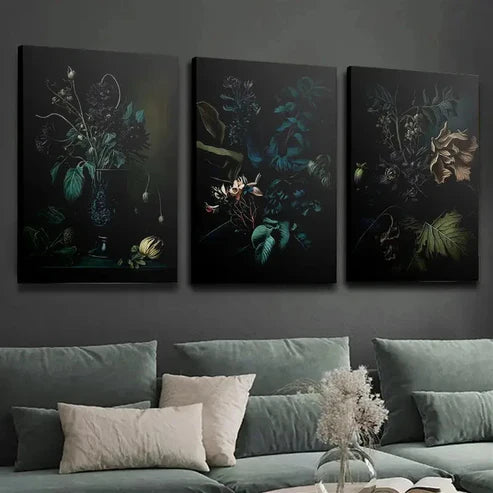 3pcs Dark Jungle Monstera Gothic Wall Art Set Canvas Unframed - High Quality Print 100% Australian Made Wall Canvas - Bella Home Decor