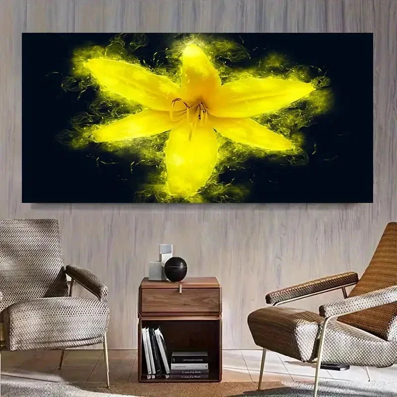 Chic Yellow Lily Inkjet Wall Art Canvas Office Home Room Framed 120x60cm
