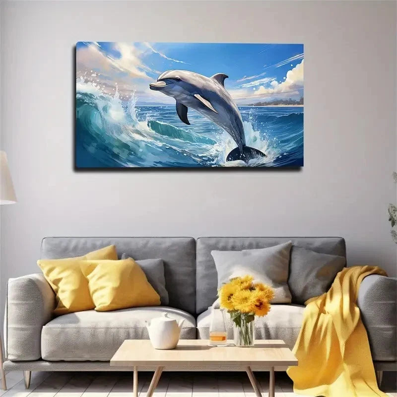 Eye-Catching Dolphin Deco Wall Art Canvas Office Home Room Framed 120x60cm