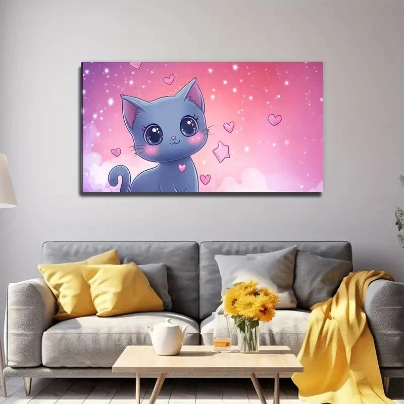 Dreamy Cat Modern Bohemian Wall Art Canvas Office Home Room Framed 120x60cm