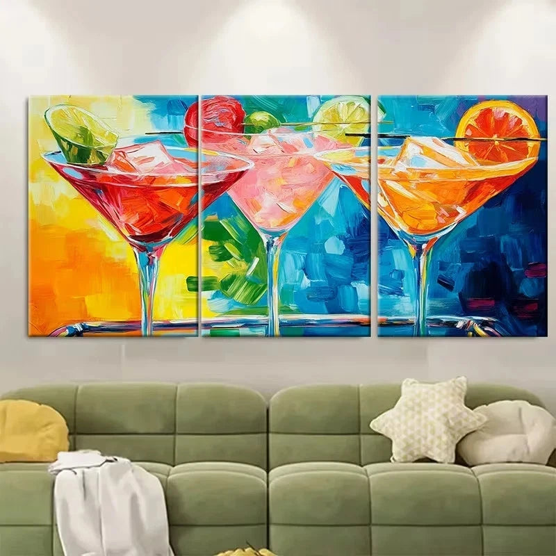 3pcs Martini Print Cocktail Martini Bar Wall Art Set Canvas Framed 40x60cm – High Quality Print 100% Australian Made Wall Canvas Ready to Hang
