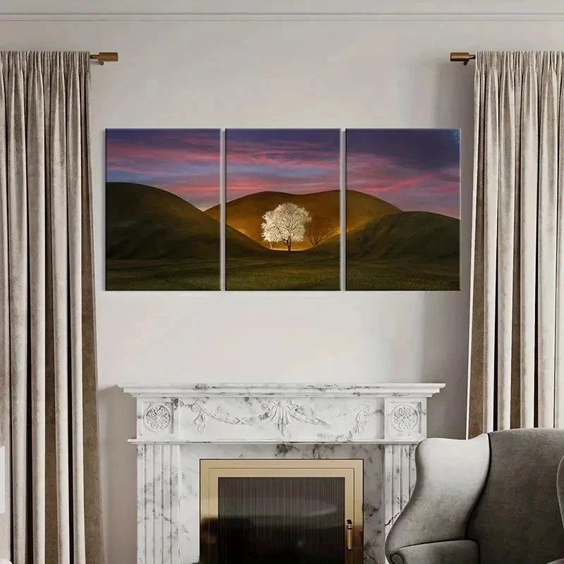 3pcs Tree In The Valley Nature Landscape Wall Art Set Canvas Framed 60x90cm - High Quality Print 100% Australian Made Wall Canvas Ready to Hang