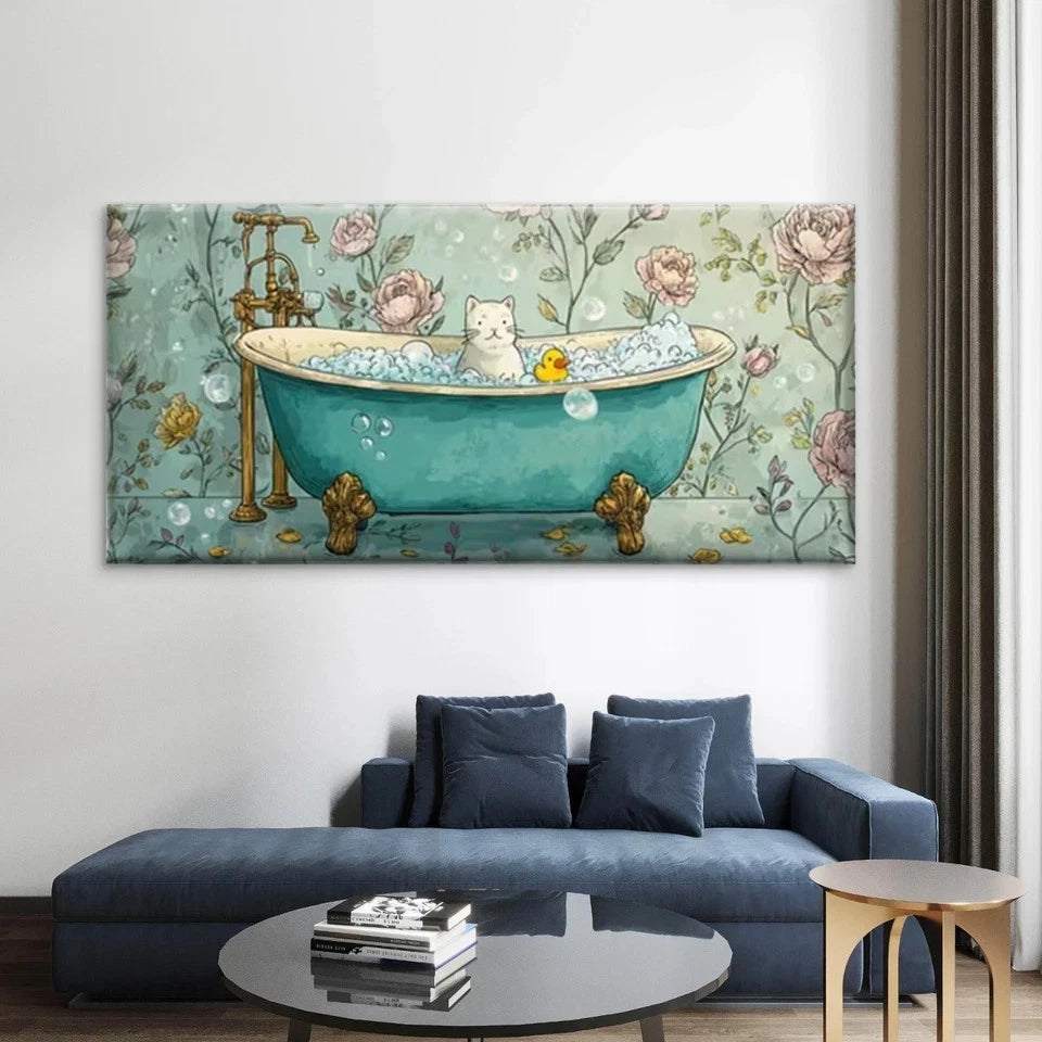 Rubber Duck in Floral Bubble Wall Art Canvas Office Home Room Framed 120x60cm