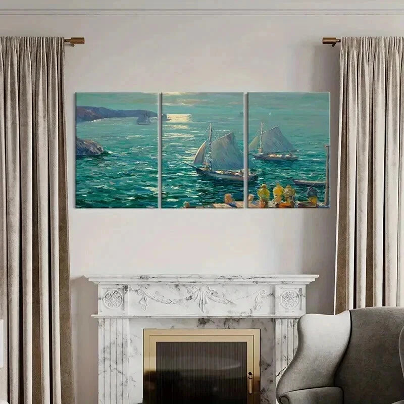 3pcs Sailing Ship on Sea Vintage Oil Style Wall Art Set Canvas Framed 40x60cm - High Quality Print 100% Australian Made Wall Canvas Ready to Hang - Bella Home Decor