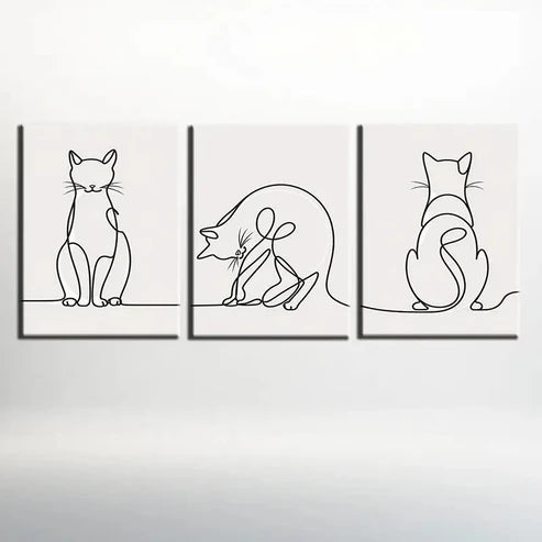 3pcs Whimsical Mouse & Cat Illustrations Wall Art Canvas Unframed – High Quality Print 100% Australian Made Wall Canvas