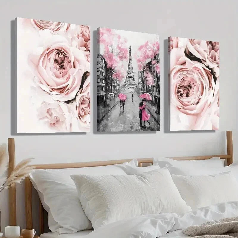 3pcs Pink Romantic Lover Umbrella Perfect Wall Art Set Canvas Framed 60x90cm - High Quality Print 100% Australian Made Wall Canvas Ready to Hang - Bella Home Decor
