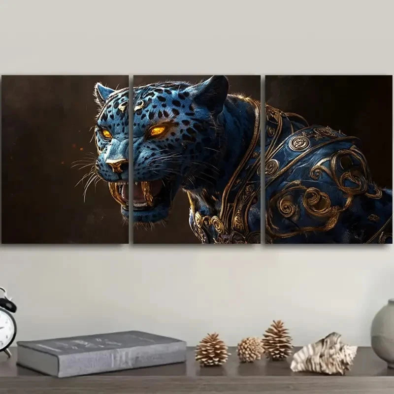 3pcs Blue Panther Modern Contemporary Style Wall Art Set Canvas Framed 40x60cm - High Quality Print 100% Australian Made Wall Canvas Ready to Hang - Bella Home Decor
