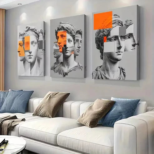 3 PCS Modern Artistic Statue Portrait Wall Art Set Canvas Unframed - High Quality Print 100% Australian Made Wall Canvas - Bella Home Decor