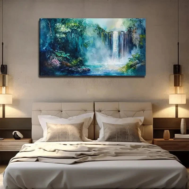 Waterfall Quiet Forest Perfect Wall Art Canvas Office Home Room Framed 120x60cm