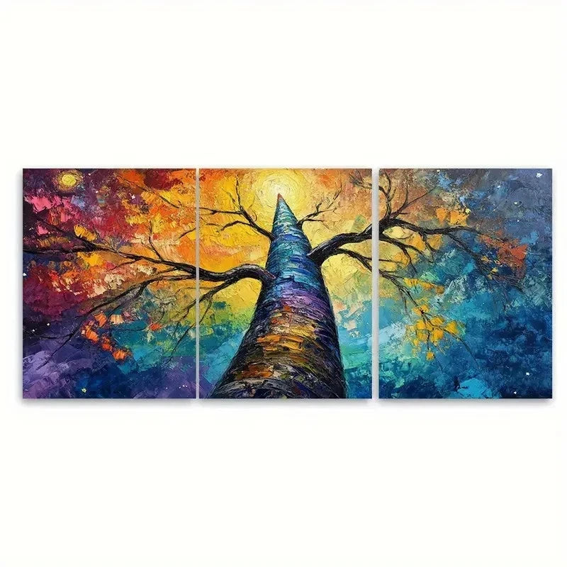 3pcs Large Colorful Textured Tower Tree EY Wall Art Set Canvas Framed 40x60cm - High Quality Print 100% Australian Made Wall Canvas Ready to Hang