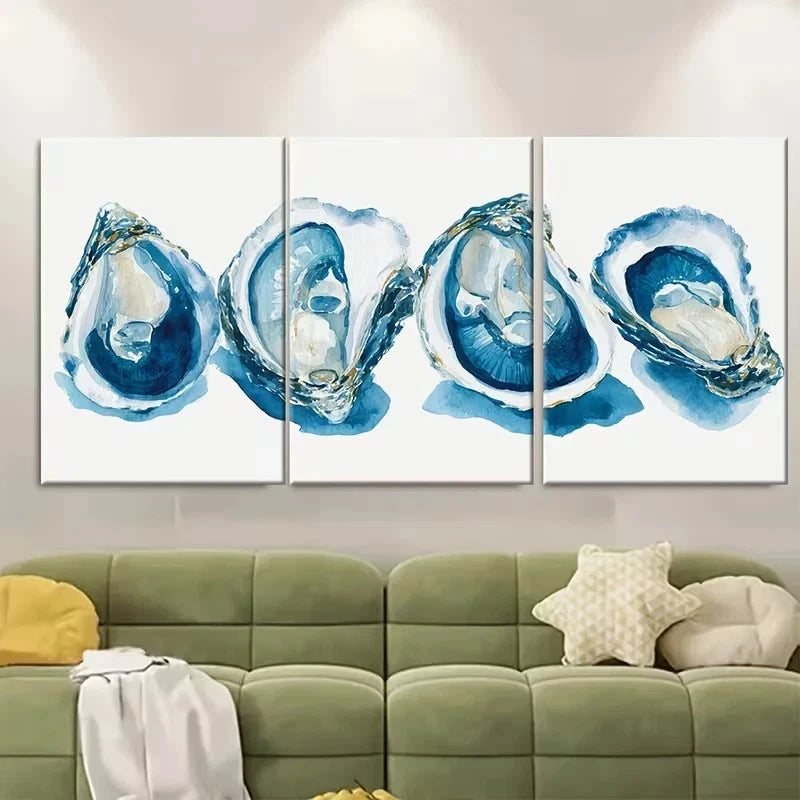 3pcs Coastal Oyster Watercolor Wall Art Set Canvas Framed 40x60cm – High Quality Print 100% Australian Made Wall Canvas Ready to Hang - Bella Home Decor