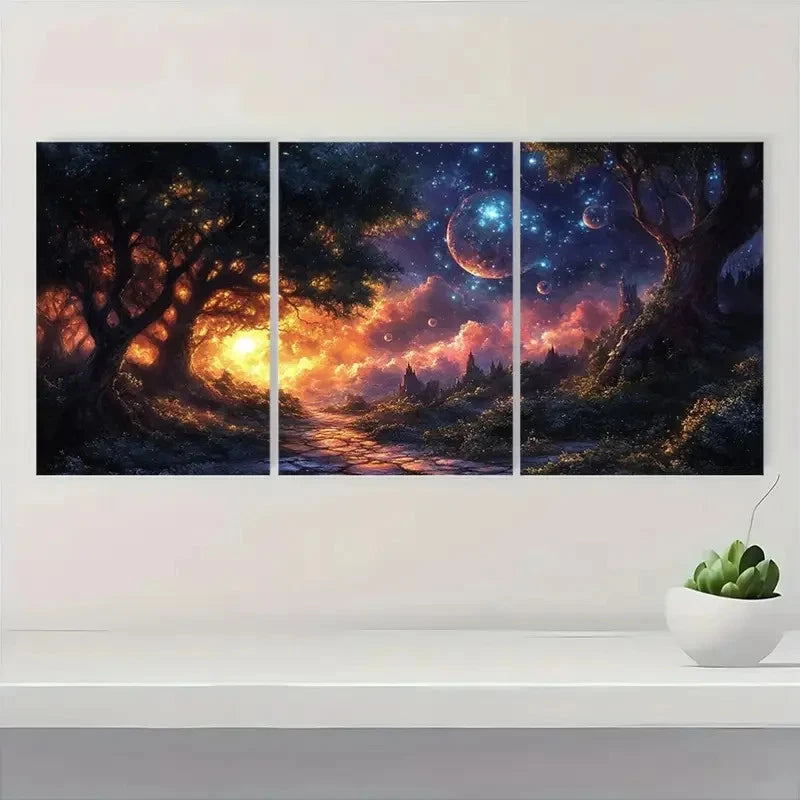 3pcs Purple Castle & Starry Night ew Wall Art Set Canvas Framed 60x90cm - High Quality Print 100% Australian Made Wall Canvas Ready to Hang - Bella Home Decor