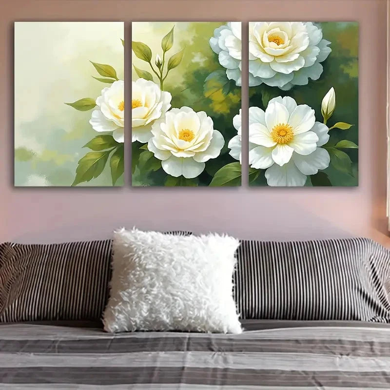 3pcs White Roses Botanical Wall Art Set Canvas Framed 40x60cm - High Quality Print 100% Australian Made Wall Canvas Ready to Hang