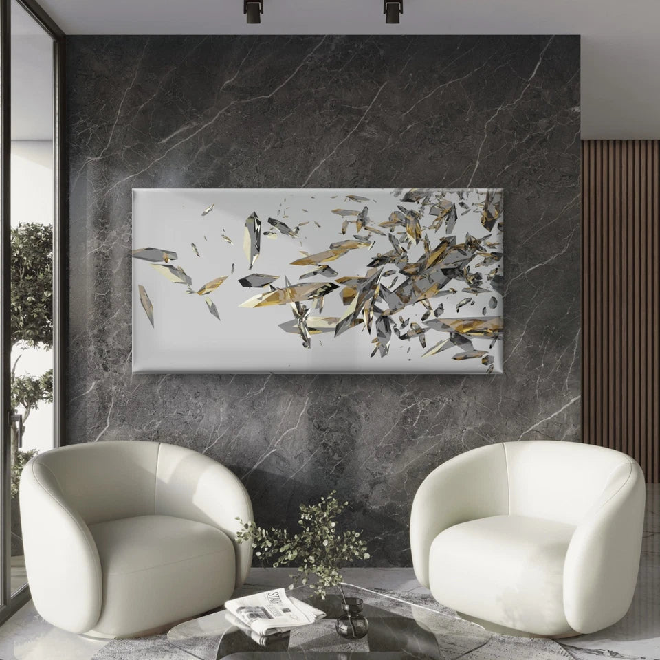 Broken Glass Shards Abstract Wall Art Canvas Office Home Room Framed 120x60cm - Bella Home Decor