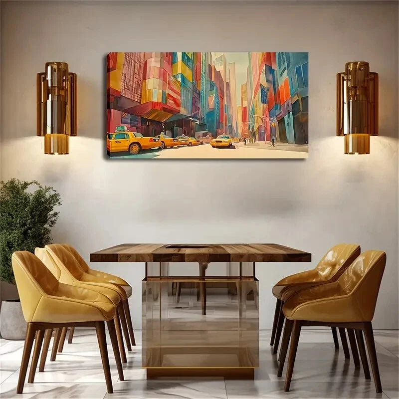 Color Fantasy Metropolis Taxi Wall Art Canvas Office Home Room Framed 120x60cm - Bella Home Decor