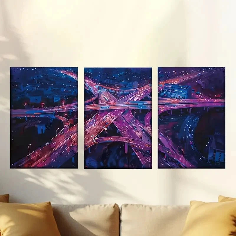 3pcs Fashionable city night scene Wall Art Set Canvas Framed 40x60cm - High Quality Print 100% Australian Made Wall Canvas Ready to Hang - Bella Home Decor