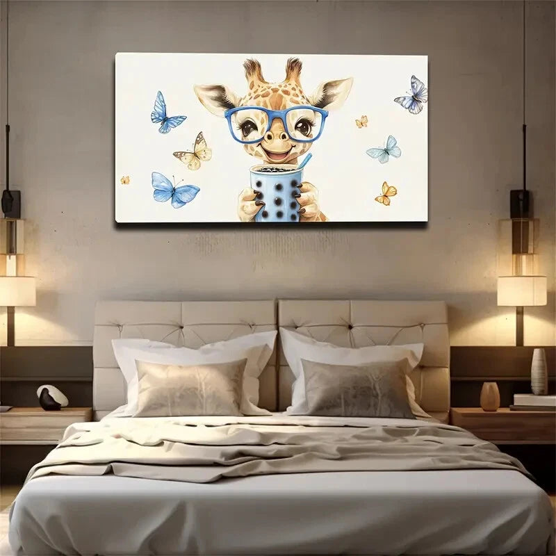 Whimsical Blue Glasses & Water Wall Art Canvas Office Home Room Framed 120x60cm - Bella Home Decor