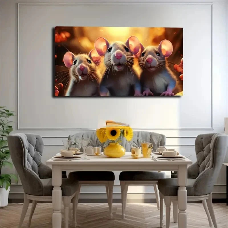 Cartoon Mice Unique Wall Art Canvas Office Home Room Framed 120x60cm
