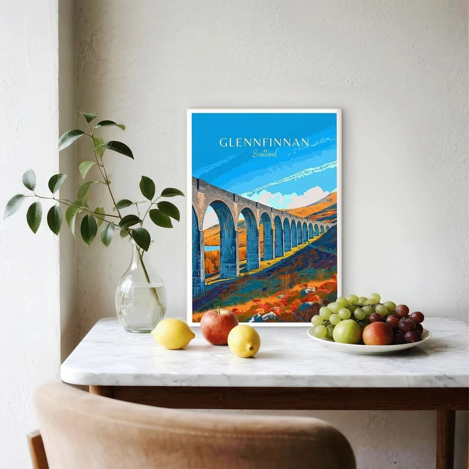Glenfinnan Scotland Vibrant Landscape Travel Poster Print Wall Art