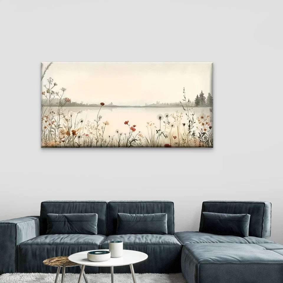 Flowers And Lakes Nature Wall Art Canvas Office Home Room Framed 120x60cm