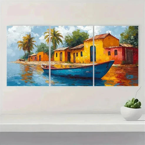 3pcs Village Landscape Impasto Wall Art Canvas Unframed - High Quality Print 100% Australian Made Wall Canvas