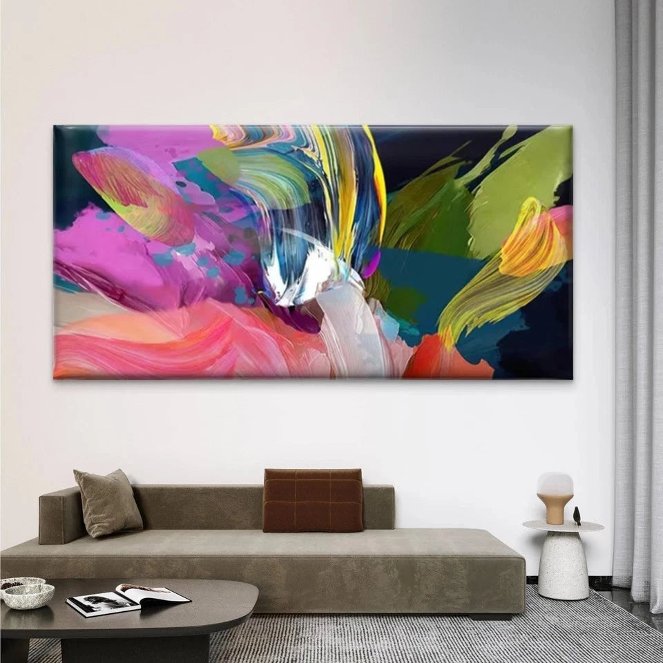 Vibrant Multicolor Abstract Wall Art Canvas Office Home Room Framed 120x60cm