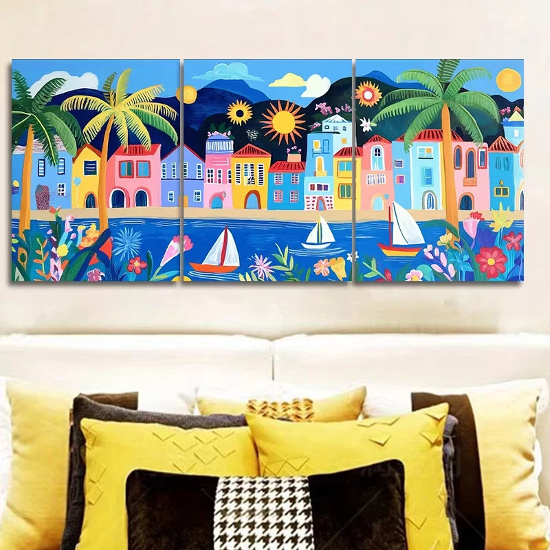3pcs Rio de Janeiro Cityscape with Palm Trees Metal Print Ready to Hang Art