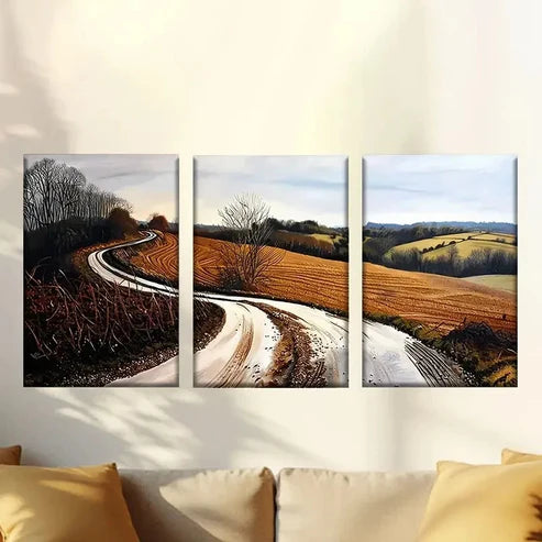 3pcs English Countryside Road Wall Art Set Canvas Unframed - High Quality Print 100% Australian Made Wall Canvas