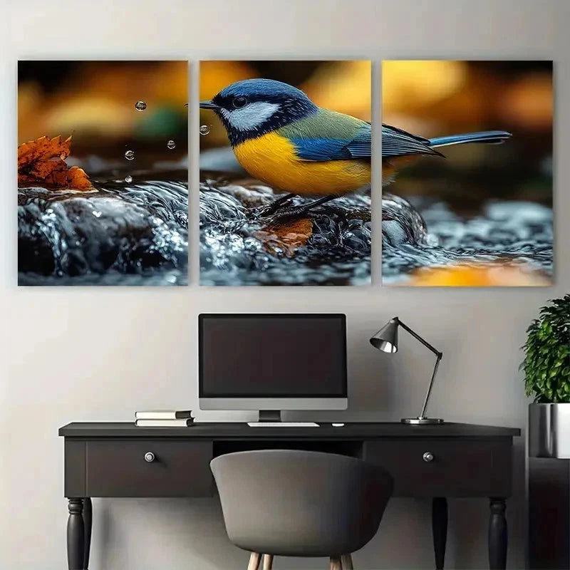 3pcs Tranquil Water Little Bird Perfect Wall Art Set Canvas Framed 50x70cm - High Quality Print 100% Australian Made Wall Canvas Ready to Hang