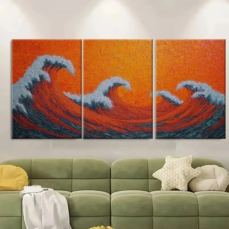 3pcs Orange Sunset Seascape Wall Art Set Canvas Framed 50x70cm – High Quality Print 100% Australian Made Wall Canvas Ready to Hang