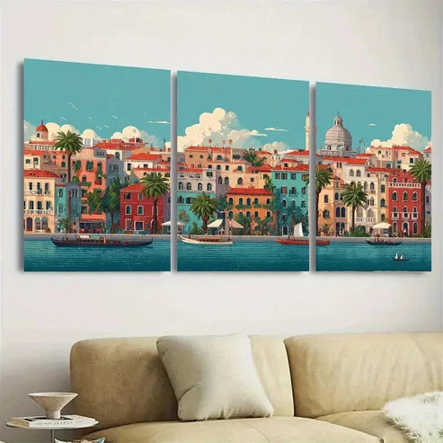 3pcs Venice Travel, Vibrant Italian Cityscape Wall Art Canvas Unframed - High Quality Print 100% Australian Made Wall Canvas - Bella Home Decor