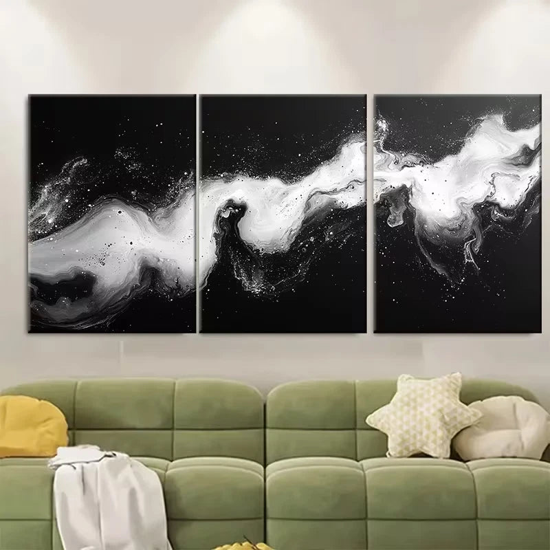 3pcs Black and White Abstract Marbling Metal Print Ready to Hang Art